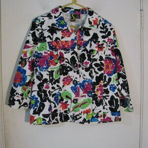 Spartelle Floral Print Jacket Medium NWOT Colorful Flowers Spring Fall Weight